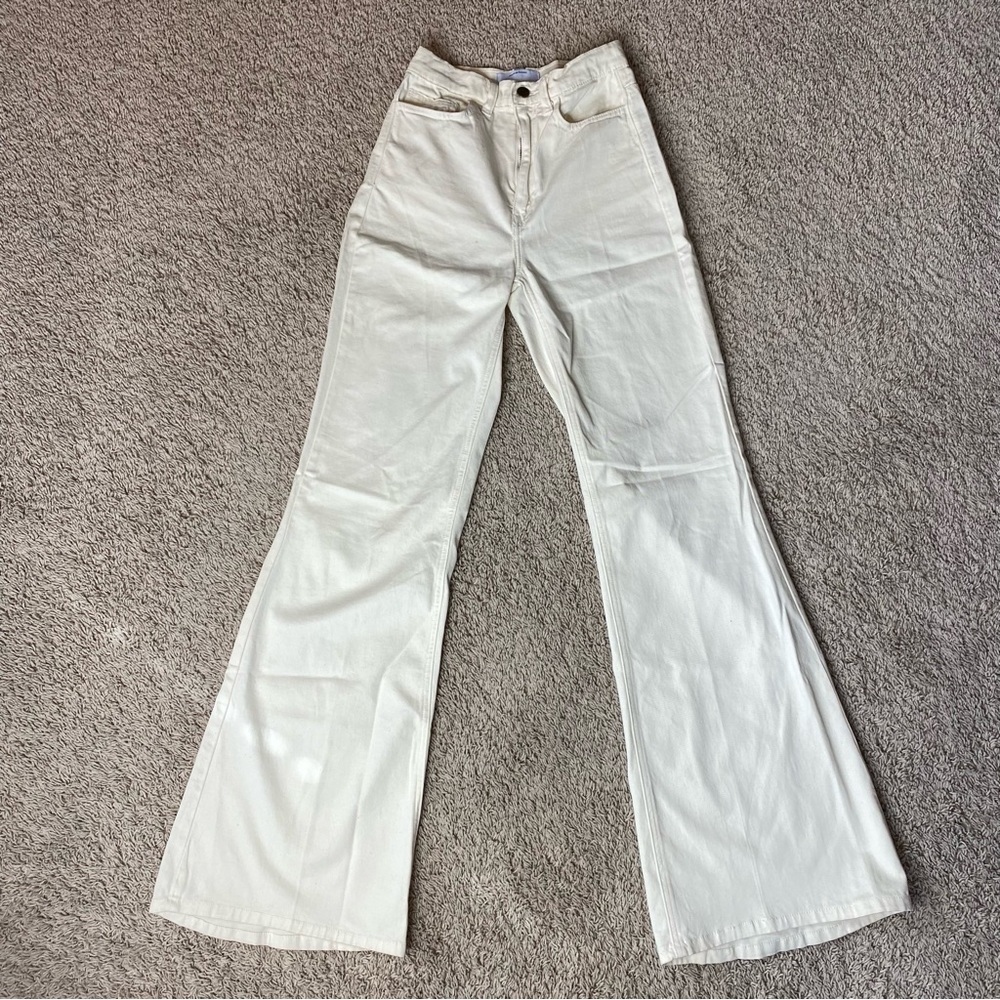 American Apparel High Waisted Wide Leg Jeans, Cream, 25